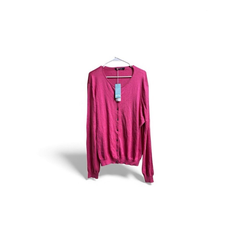 Woolovers Cotton Silk Chic Crew Cardigan Cerise Pink XL NWT